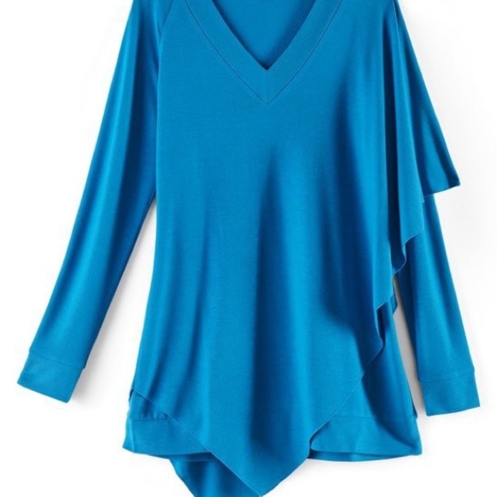 Soft Surroundings Blue Asymmetrical V-Neck Tunic Top Long Sleeve NEW - Picture 2 of 9